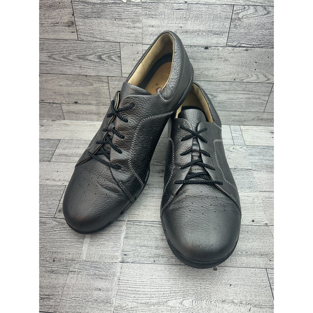 Clarks Unstructured Shoes Women 11 Metallic Pewter Leather Comfort Casual Walk